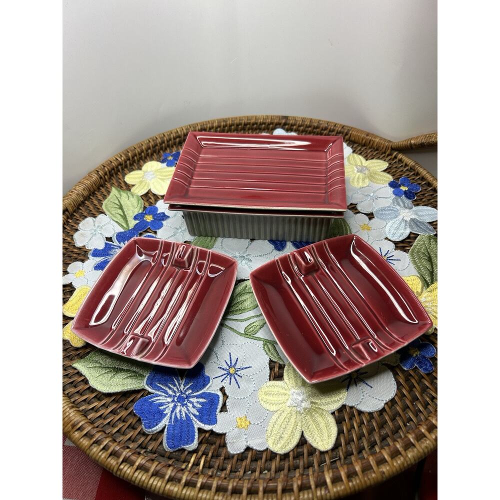 MCM California Pottery 3 piece Ashtray and Cigarette Box